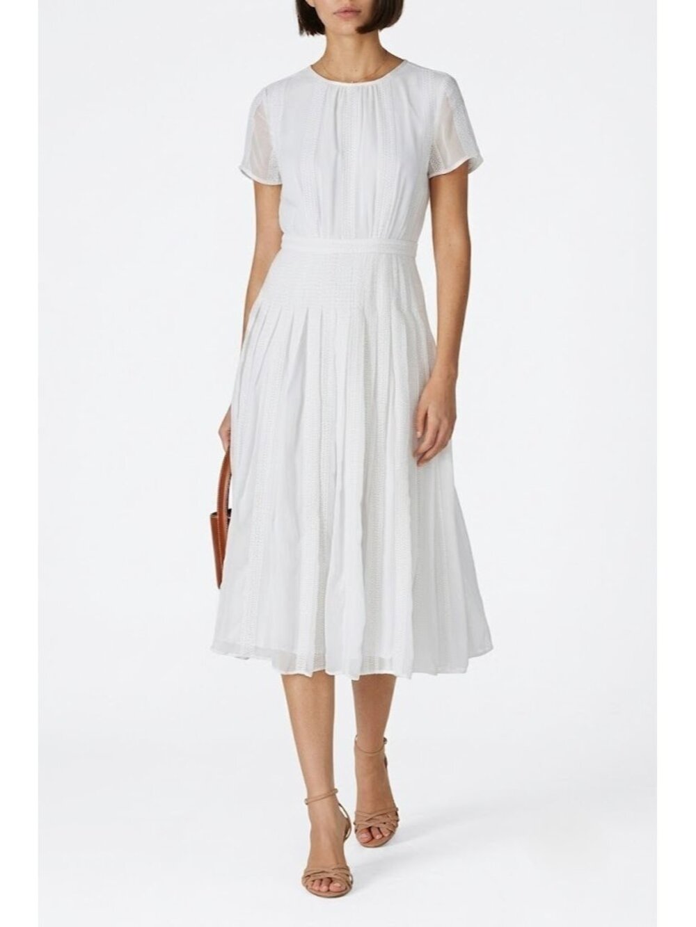 NWT J.Crew Midi in Ivory Soft White Embroidered Chiffon Short Sleeve Dress 8